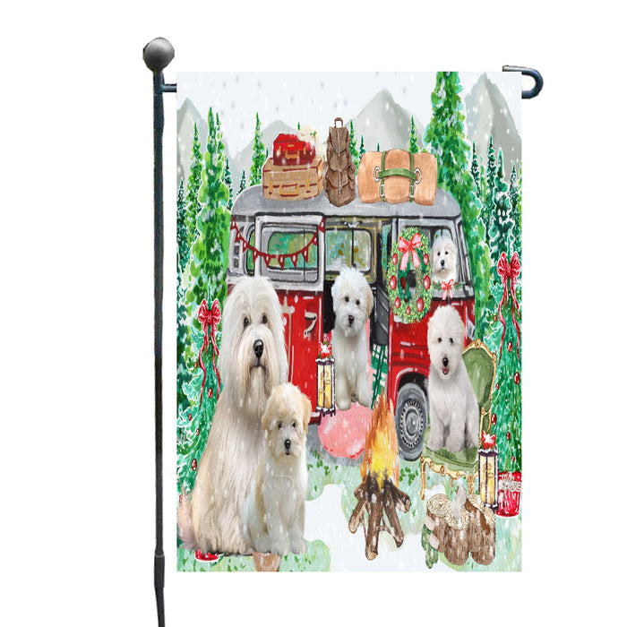 Christmas Time Camping with Coton De Tulear Dogs Garden Flags- Outdoor Double Sided Garden Yard Porch Lawn Spring Decorative Vertical Home Flags 12 1/2"w x 18"h