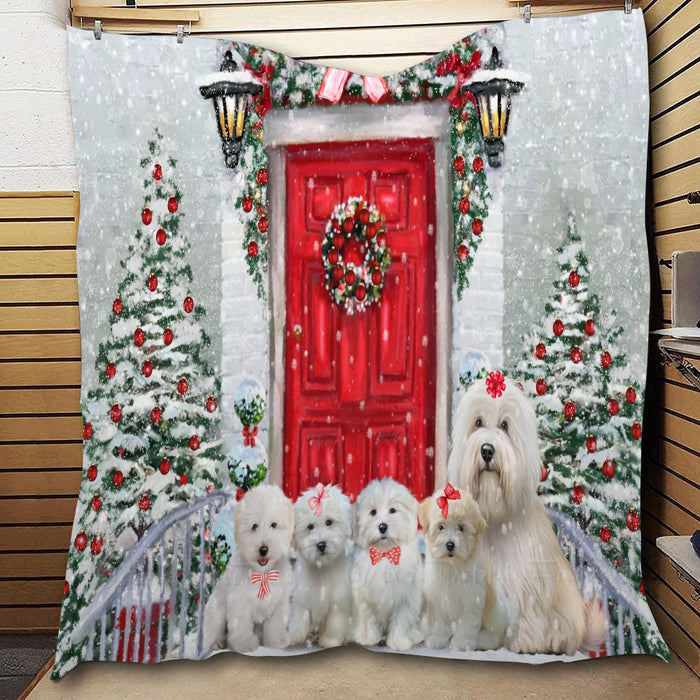 Christmas Holiday Welcome Coton De Tulear Dogs  Quilt Bed Coverlet Bedspread - Pets Comforter Unique One-side Animal Printing - Soft Lightweight Durable Washable Polyester Quilt