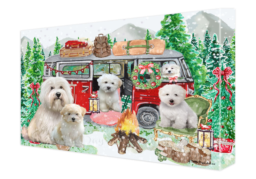 Christmas Time Camping with Coton De Tulear Dogs Canvas Wall Art - Premium Quality Ready to Hang Room Decor Wall Art Canvas - Unique Animal Printed Digital Painting for Decoration