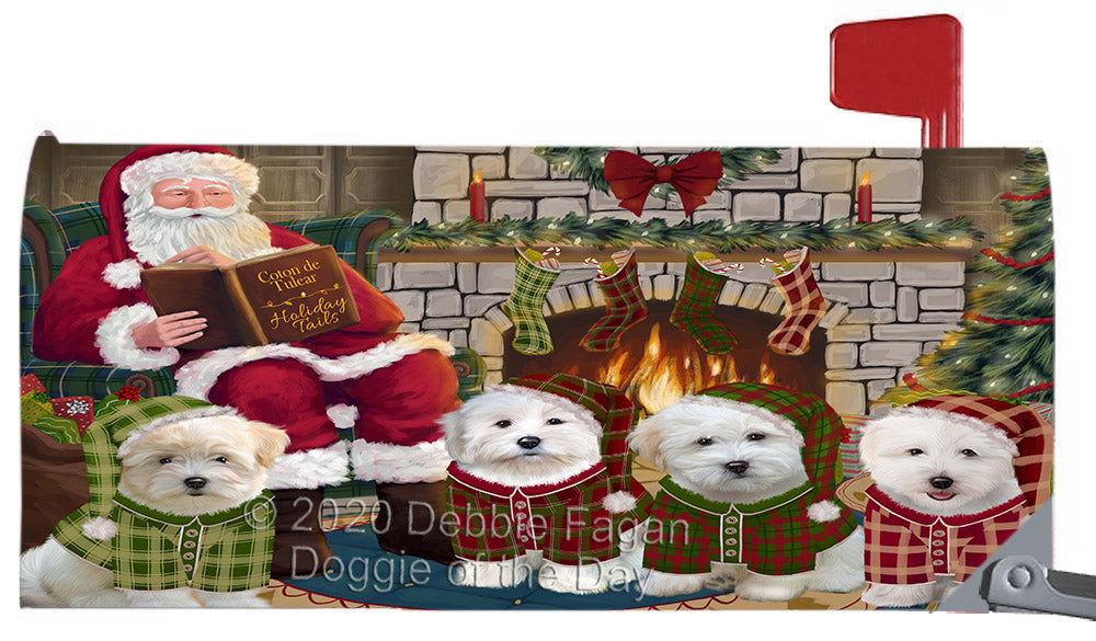 Christmas Cozy Fire Holiday Tails Coton De Tulear Dogs Magnetic Mailbox Cover Both Sides Pet Theme Printed Decorative Letter Box Wrap Case Postbox Thick Magnetic Vinyl Material