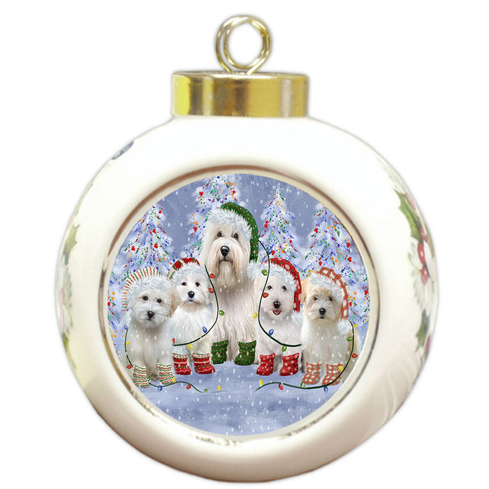 Christmas Lights and Coton De Tulear Dogs Round Ball Christmas Ornament Pet Decorative Hanging Ornaments for Christmas X-mas Tree Decorations - 3" Round Ceramic Ornament