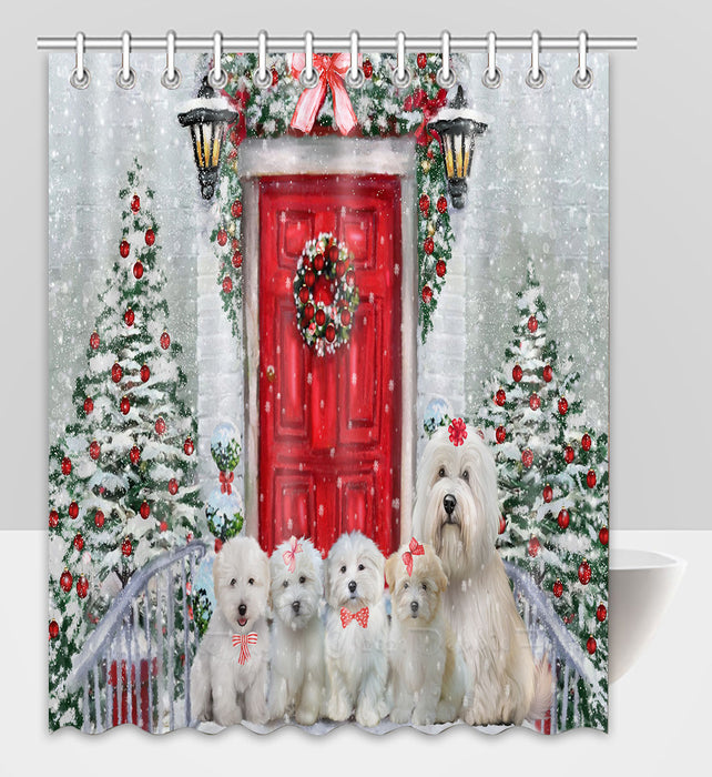 Christmas Holiday Welcome Coton De Tulear Dogs Shower Curtain Pet Painting Bathtub Curtain Waterproof Polyester One-Side Printing Decor Bath Tub Curtain for Bathroom with Hooks