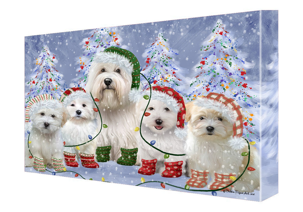 Christmas Lights and Coton De Tulear Dogs Canvas Wall Art - Premium Quality Ready to Hang Room Decor Wall Art Canvas - Unique Animal Printed Digital Painting for Decoration