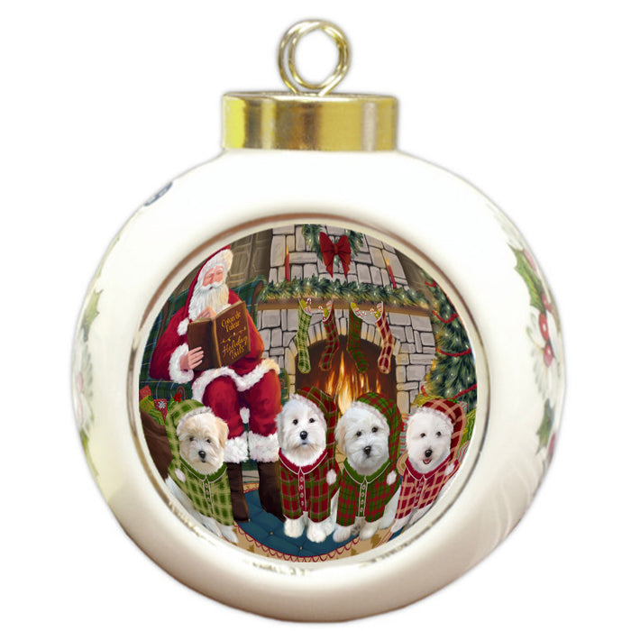 Christmas Cozy Fire Holiday Tails Coton De Tulear Dogs Round Ball Christmas Ornament Pet Decorative Hanging Ornaments for Christmas X-mas Tree Decorations - 3" Round Ceramic Ornament