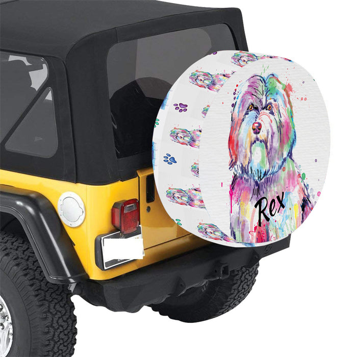 Custom Pet Name Personalized Watercolor Coton De Tulear Dog Car Tire Cover