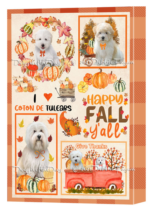 Happy Fall Y'all Pumpkin Coton De Tulear Dogs Canvas Wall Art - Premium Quality Ready to Hang Room Decor Wall Art Canvas - Unique Animal Printed Digital Painting for Decoration