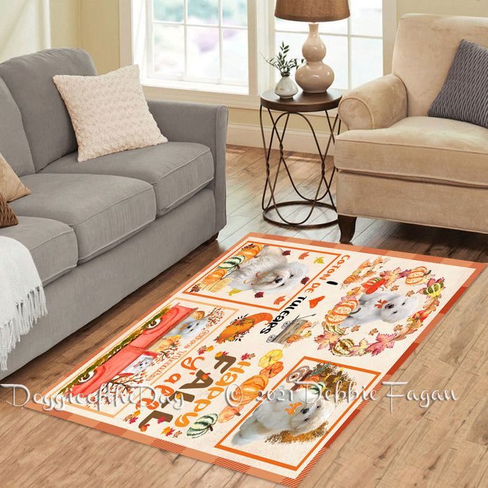 Happy Fall Y'all Pumpkin Coton De Tulear Dogs Polyester Living Room Carpet Area Rug ARUG66803