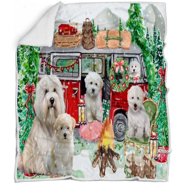Christmas Time Camping with Coton De Tulear Dogs Blanket - Lightweight Soft Cozy and Durable Bed Blanket - Animal Theme Fuzzy Blanket for Sofa Couch