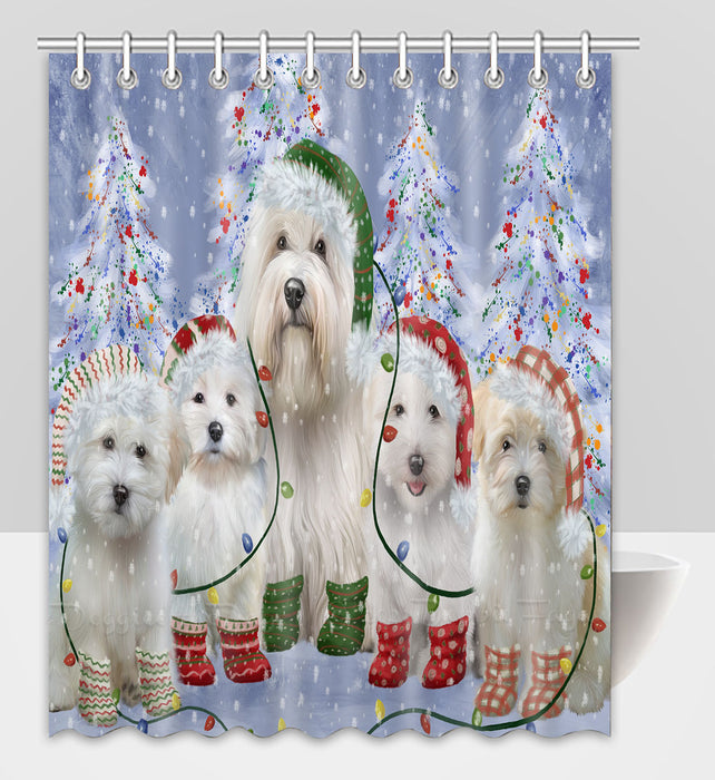 Christmas Lights and Coton De Tulear Dogs Shower Curtain Pet Painting Bathtub Curtain Waterproof Polyester One-Side Printing Decor Bath Tub Curtain for Bathroom with Hooks