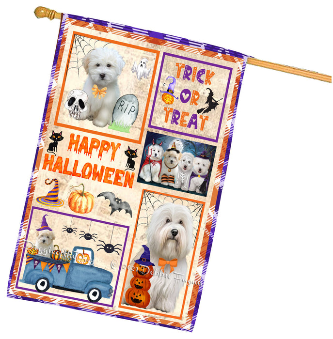 Happy Halloween Trick or Treat Coton De Tulear Dogs House Flag Outdoor Decorative Double Sided Pet Portrait Weather Resistant Premium Quality Animal Printed Home Decorative Flags 100% Polyester