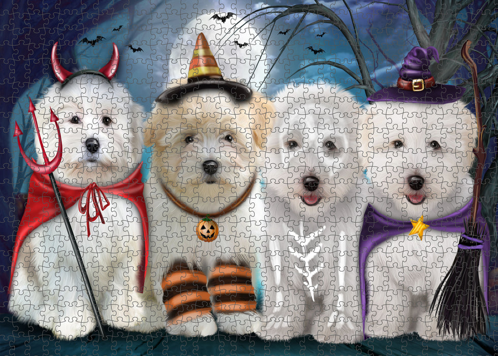 Happy Halloween Trick or Treat Coton De Tulear Dogs Portrait Jigsaw Puzzle for Adults Animal Interlocking Puzzle Game Unique Gift for Dog Lover's with Metal Tin Box