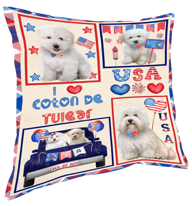4th of July Independence Day I Love USA Coton De Tulear Dogs Pillow with Top Quality High-Resolution Images - Ultra Soft Pet Pillows for Sleeping - Reversible & Comfort - Ideal Gift for Dog Lover - Cushion for Sofa Couch Bed - 100% Polyester