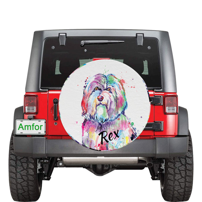 Custom Pet Name Personalized Watercolor Coton De Tulear Dog Car Tire Cover