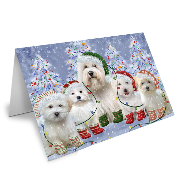 Christmas Lights and Coton De Tulear Dogs Handmade Artwork Assorted Pets Greeting Cards and Note Cards with Envelopes for All Occasions and Holiday Seasons