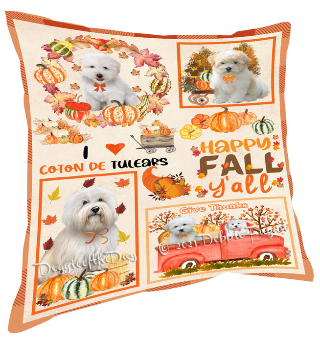 Happy Fall Y'all Pumpkin Coton De Tulear Dogs Pillow with Top Quality High-Resolution Images - Ultra Soft Pet Pillows for Sleeping - Reversible & Comfort - Ideal Gift for Dog Lover - Cushion for Sofa Couch Bed - 100% Polyester