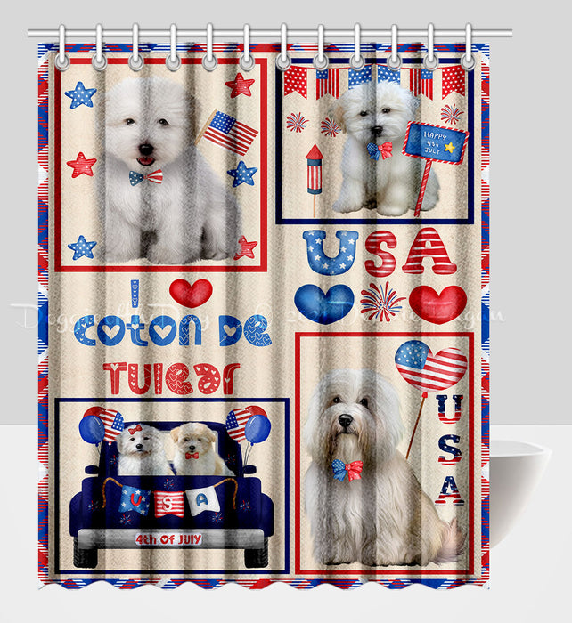 4th of July Independence Day I Love USA Coton De Tulear Dogs Shower Curtain Pet Painting Bathtub Curtain Waterproof Polyester One-Side Printing Decor Bath Tub Curtain for Bathroom with Hooks