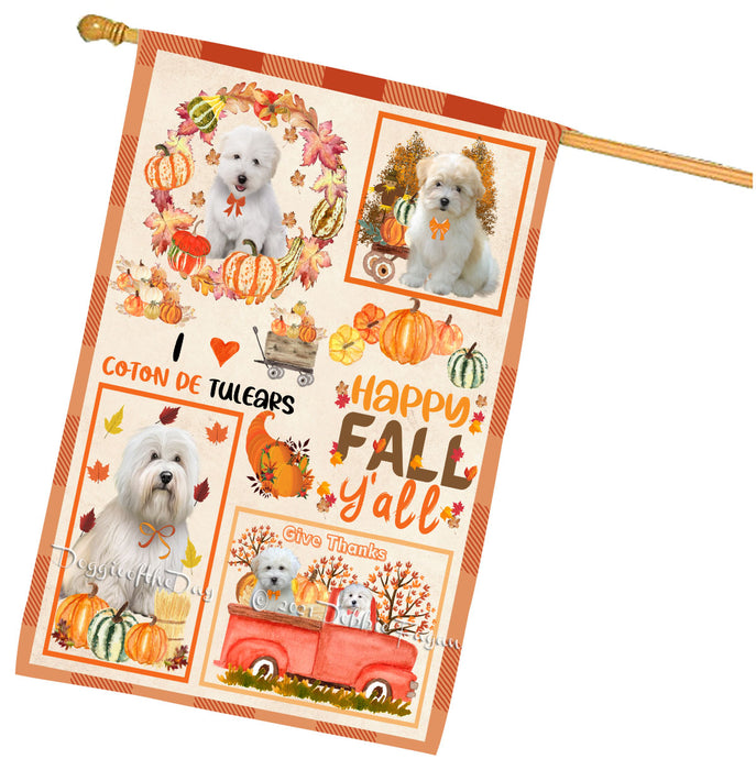 Happy Fall Y'all Pumpkin Coton De Tulear Dogs House Flag Outdoor Decorative Double Sided Pet Portrait Weather Resistant Premium Quality Animal Printed Home Decorative Flags 100% Polyester