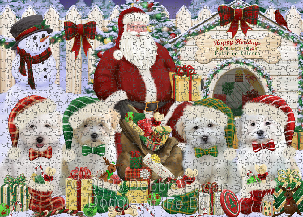 Christmas Dog house Gathering Coton De Tulear Dogs Portrait Jigsaw Puzzle for Adults Animal Interlocking Puzzle Game Unique Gift for Dog Lover's with Metal Tin Box