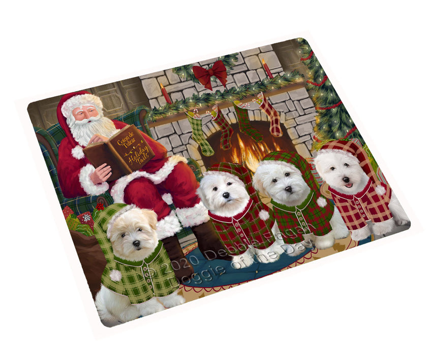 Christmas Cozy Fire Holiday Tails Coton De Tulear Dogs Cutting Board - For Kitchen - Scratch & Stain Resistant - Designed To Stay In Place - Easy To Clean By Hand - Perfect for Chopping Meats, Vegetables
