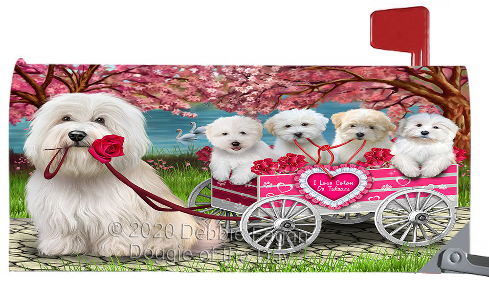 I Love Coton De Tulear Dogs in a Cart Magnetic Mailbox Cover Both Sides Pet Theme Printed Decorative Letter Box Wrap Case Postbox Thick Magnetic Vinyl Material