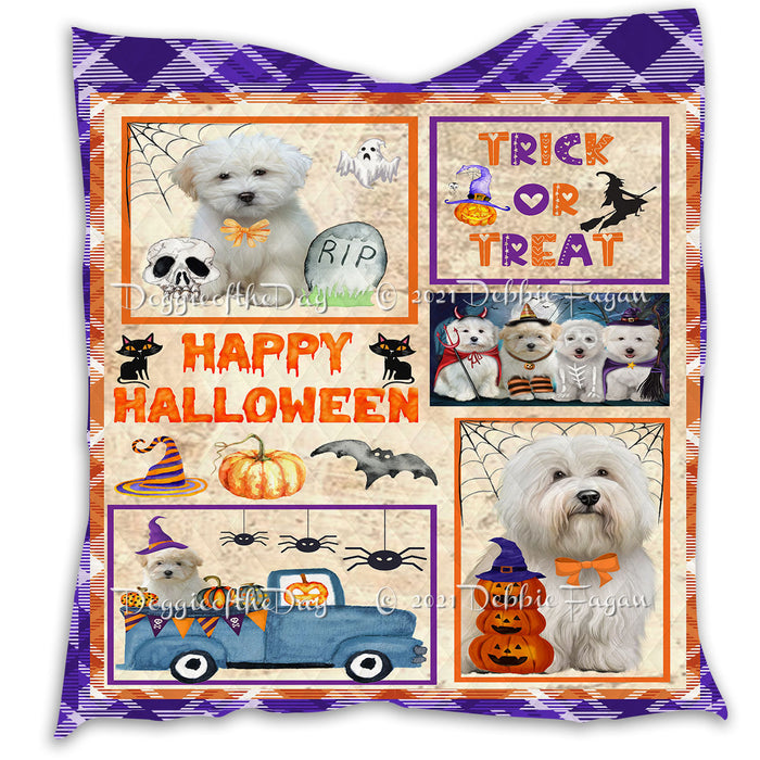Happy Halloween Trick or Treat Pumpkin Coton De Tulear Dogs Lightweight Soft Bedspread Coverlet Bedding Quilt QUILT60866