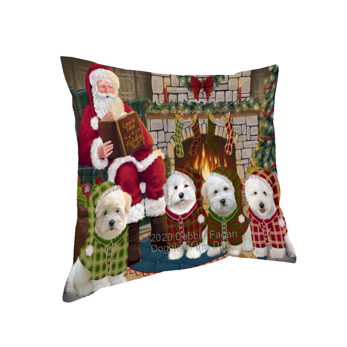 Christmas Cozy Fire Holiday Tails Coton De Tulear Dogs Pillow with Top Quality High-Resolution Images - Ultra Soft Pet Pillows for Sleeping - Reversible & Comfort - Ideal Gift for Dog Lover - Cushion for Sofa Couch Bed - 100% Polyester