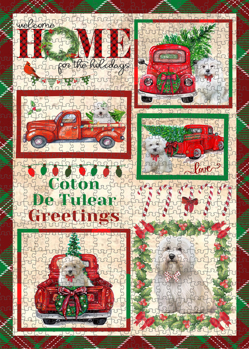 Welcome Home for Christmas Holidays Coton De Tulear Dogs Portrait Jigsaw Puzzle for Adults Animal Interlocking Puzzle Game Unique Gift for Dog Lover's with Metal Tin Box