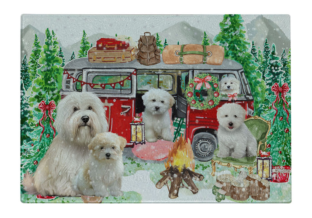 Christmas Time Camping with Coton De Tulear Dogs Cutting Board - For Kitchen - Scratch & Stain Resistant - Designed To Stay In Place - Easy To Clean By Hand - Perfect for Chopping Meats, Vegetables