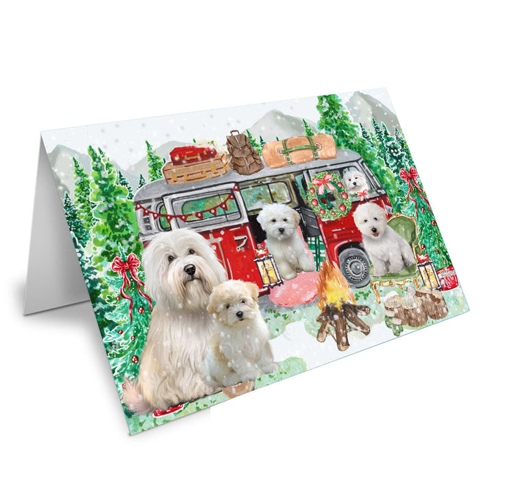 Christmas Time Camping with Coton De Tulear Dogs Handmade Artwork Assorted Pets Greeting Cards and Note Cards with Envelopes for All Occasions and Holiday Seasons
