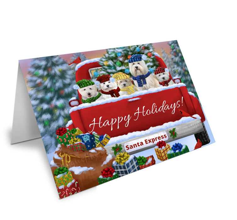 Christmas Red Truck Travlin Home for the Holidays Coton De Tulear Dogs Handmade Artwork Assorted Pets Greeting Cards and Note Cards with Envelopes for All Occasions and Holiday Seasons