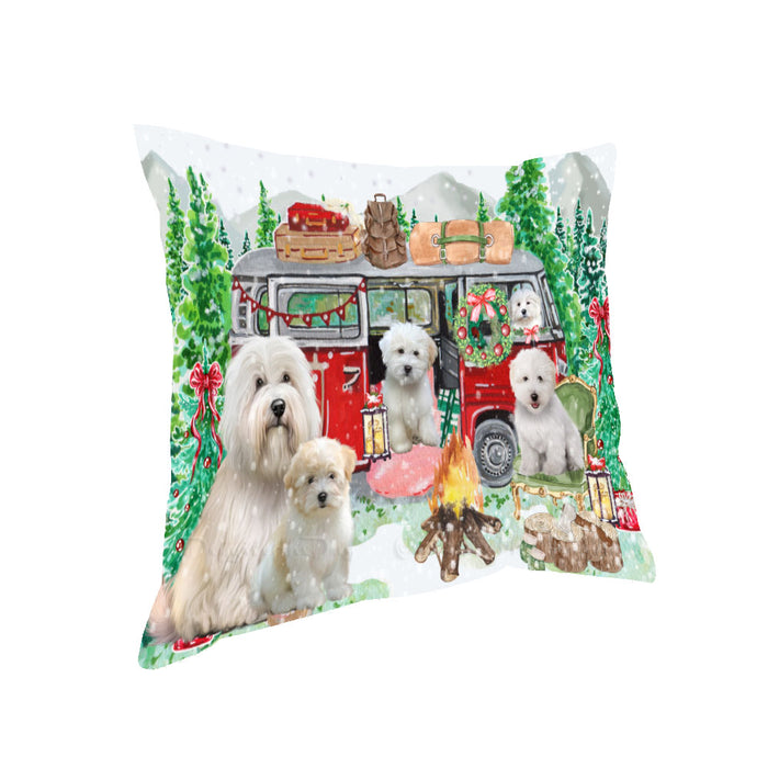 Christmas Time Camping with Coton De Tulear Dogs Pillow with Top Quality High-Resolution Images - Ultra Soft Pet Pillows for Sleeping - Reversible & Comfort - Ideal Gift for Dog Lover - Cushion for Sofa Couch Bed - 100% Polyester
