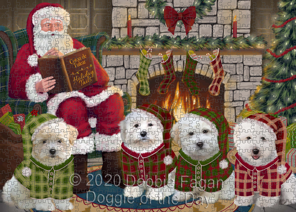 Christmas Cozy Fire Holiday Tails Coton De Tulear Dogs Portrait Jigsaw Puzzle for Adults Animal Interlocking Puzzle Game Unique Gift for Dog Lover's with Metal Tin Box
