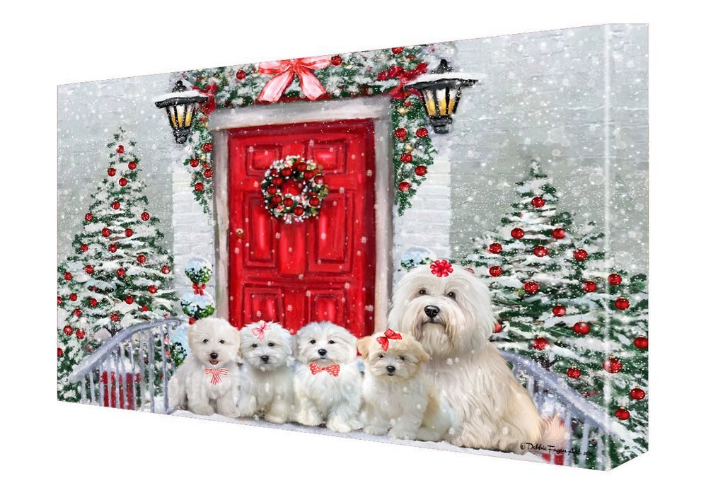 Christmas Holiday Welcome Coton De Tulear Dogs Canvas Wall Art - Premium Quality Ready to Hang Room Decor Wall Art Canvas - Unique Animal Printed Digital Painting for Decoration