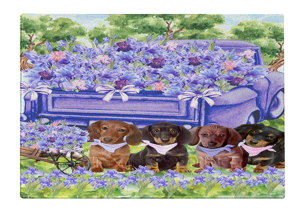 Iris Purple Truck Dachshund Dogs Cutting Board - For Kitchen - Scratch