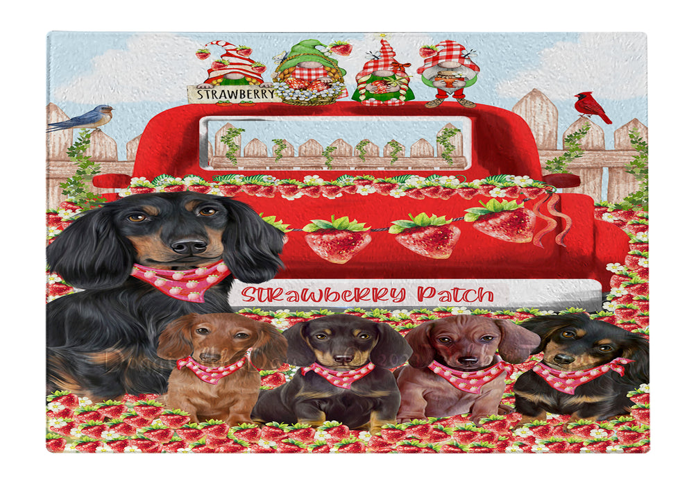 Strawberry Patch with Gnomes Dachshund Dogs Cutting Board - For Kitchen - Scratch & Stain Resistant - Designed To Stay In Place - Easy To Clean By Hand - Perfect for Chopping Meats, Vegetables