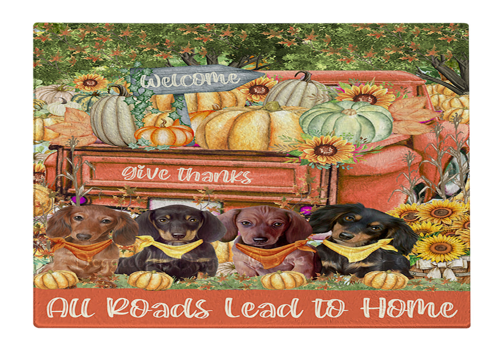 All Roads Lead to Home Orange Truck Harvest Fall Pumpkin Dachshund Dogs Cutting Board - For Kitchen - Scratch & Stain Resistant Designed To Stay In Place Perfect for Chopping Meats, Vegetables