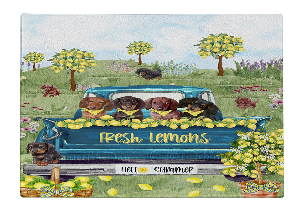 Country Fresh Lemons Dachshund Dogs Cutting Board - For Kitchen - Scratch & Stain Resistant - Designed To Stay In Place - Easy To Clean By Hand - Perfect for Chopping Meats, Vegetables