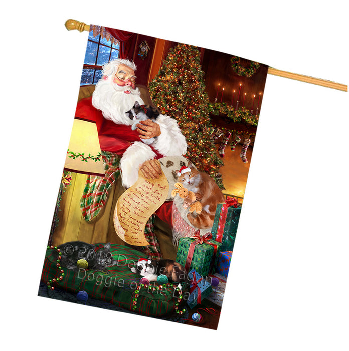 Santa Sleeping with Cymric Cats Christmas House Flag FLG53013
