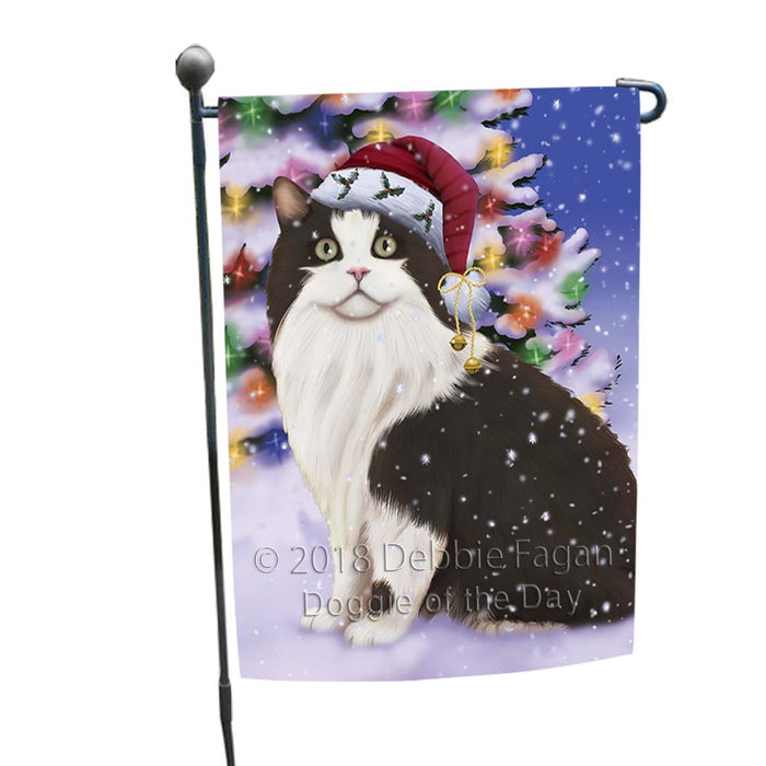 Winterland Wonderland Cymric Cat In Christmas Holiday Scenic Background Garden Flag GFLG55997