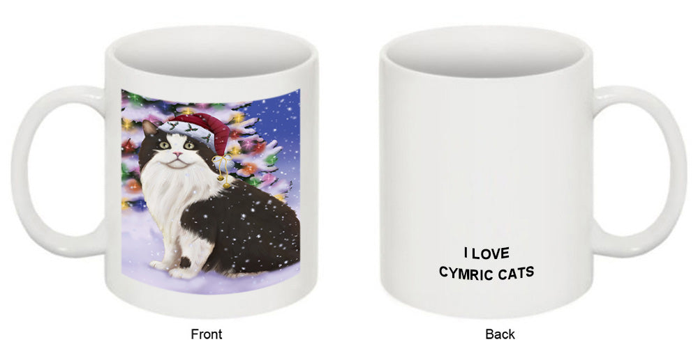 Winterland Wonderland Cymric Cat In Christmas Holiday Scenic Background Coffee Mug MUG51102