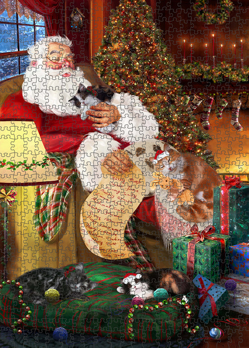 Santa Sleeping with Cymric Cats Christmas Puzzle with Photo Tin PUZL62834