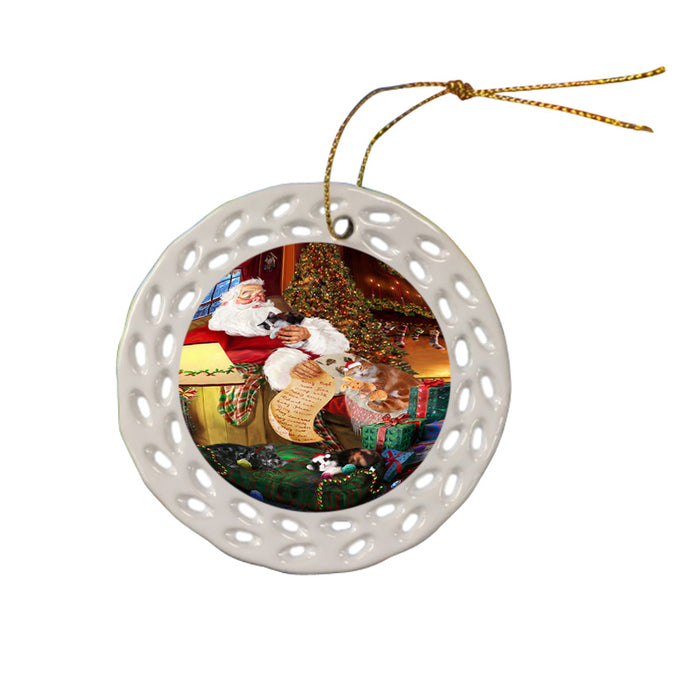 Santa Sleeping with Cymric Cats Christmas Ceramic Doily Ornament DPOR52815