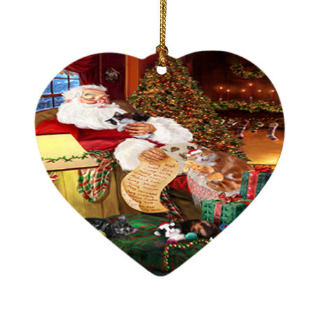 Santa Sleeping with Cymric Cats Christmas Heart Christmas Ornament HPOR52815