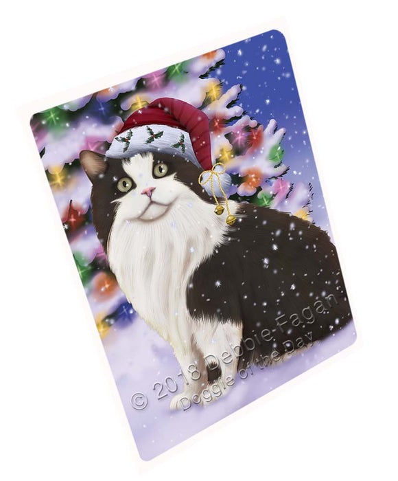 Winterland Wonderland Cymric Cat In Christmas Holiday Scenic Background Large Refrigerator / Dishwasher Magnet RMAG96492