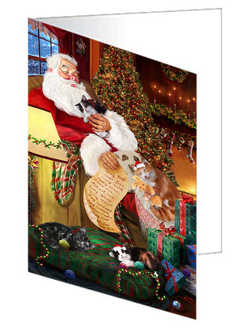Santa Sleeping with Cymric Cats Christmas Handmade Artwork Assorted Pets Greeting Cards and Note Cards with Envelopes for All Occasions and Holiday Seasons GCD62474