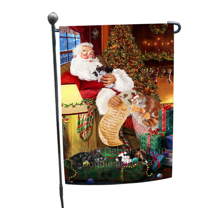 Santa Sleeping with Cymric Cats Christmas Garden Flag GFLG52877
