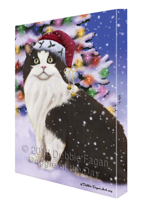Winterland Wonderland Cymric Cat In Christmas Holiday Scenic Background Canvas Print Wall Art Décor CVS121265