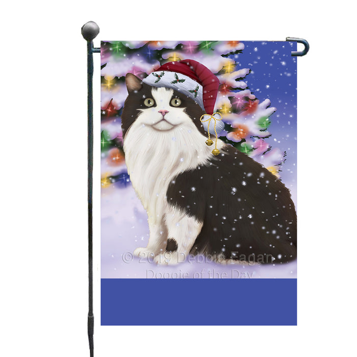 Personalized Winterland Wonderland Cymric Cat In Christmas Holiday Scenic Background Custom Garden Flags GFLG-DOTD-A61304