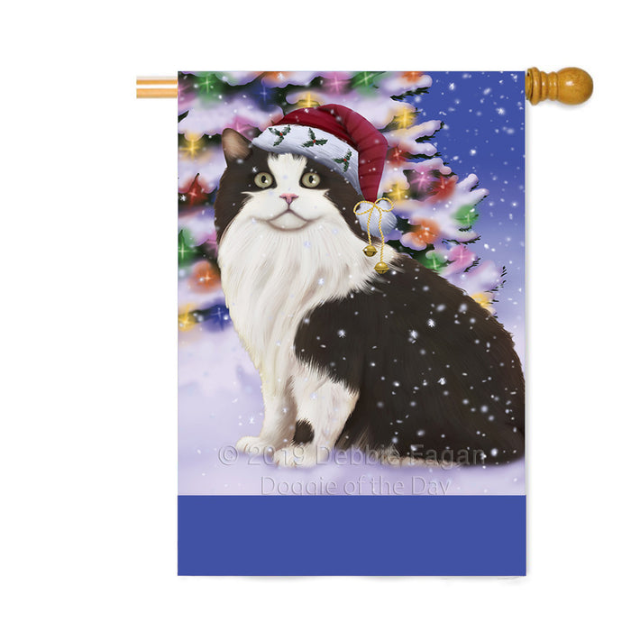 Personalized Winterland Wonderland Cymric Cat In Christmas Holiday Scenic Background Custom House Flag FLG-DOTD-A61360