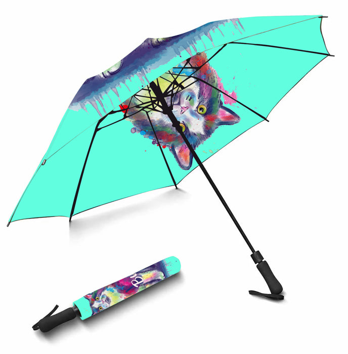 Custom Pet Name Personalized Watercolor Cymric CatSemi-Automatic Foldable Umbrella